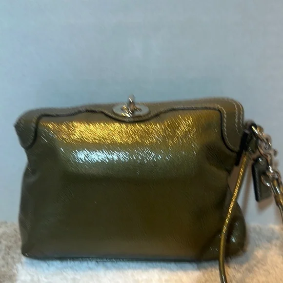 Coach Patent Metallic Olive Wristlet Bag - Picture 3 of 5